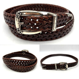 Vintage 00s Fossil BT4485222 Brown Woven Genuine Leather Western Belt Size L 34"